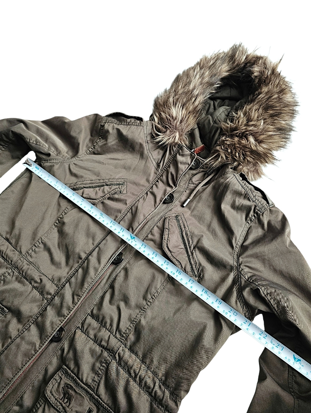 Abercrombie & Fitch Army Green Utility Jacket w/ Faux Fur Hood - Size L - Picture 11 of 14